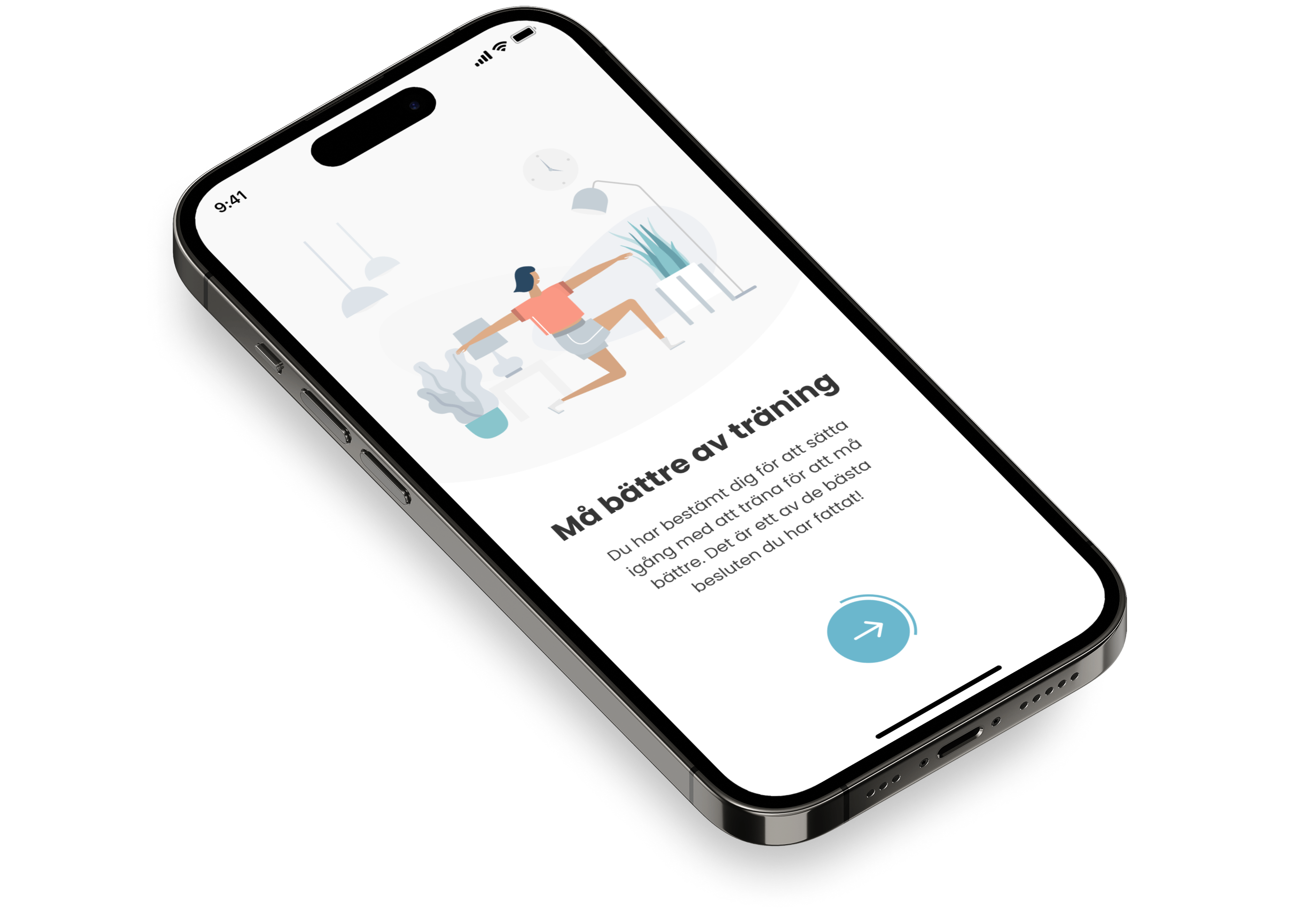 iPhone depicting the first onboarding screen of the PhysAct app.